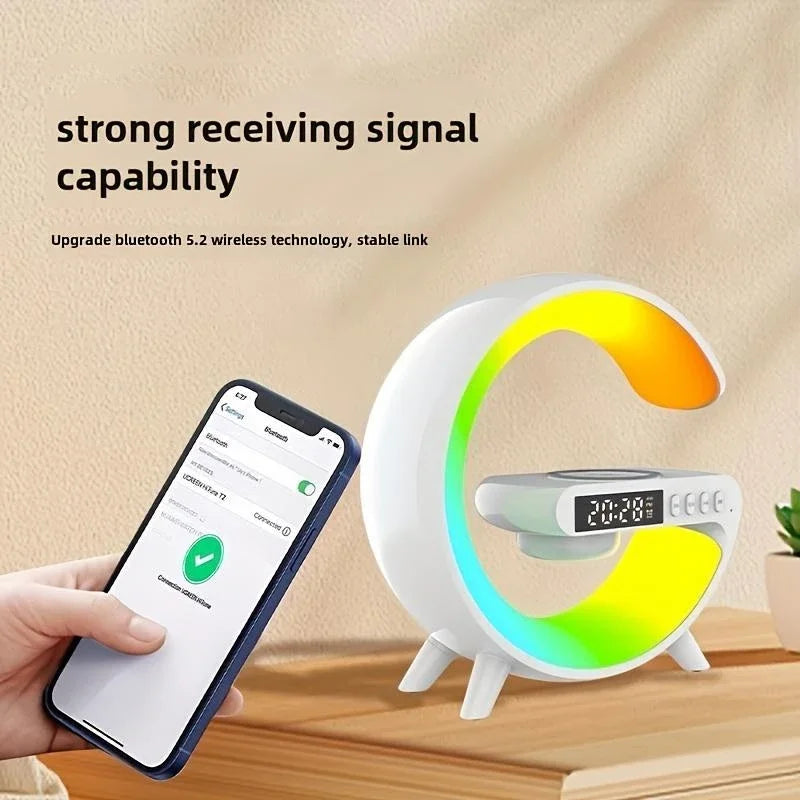 Bluetooth Speaker Atmosphere Light Wireless Charger Christmas Gift RGB Night Wake Up Handsfree Call Phone Fast Charging Station