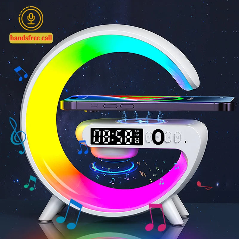 Bluetooth Speaker Atmosphere Light Wireless Charger Christmas Gift RGB Night Wake Up Handsfree Call Phone Fast Charging Station